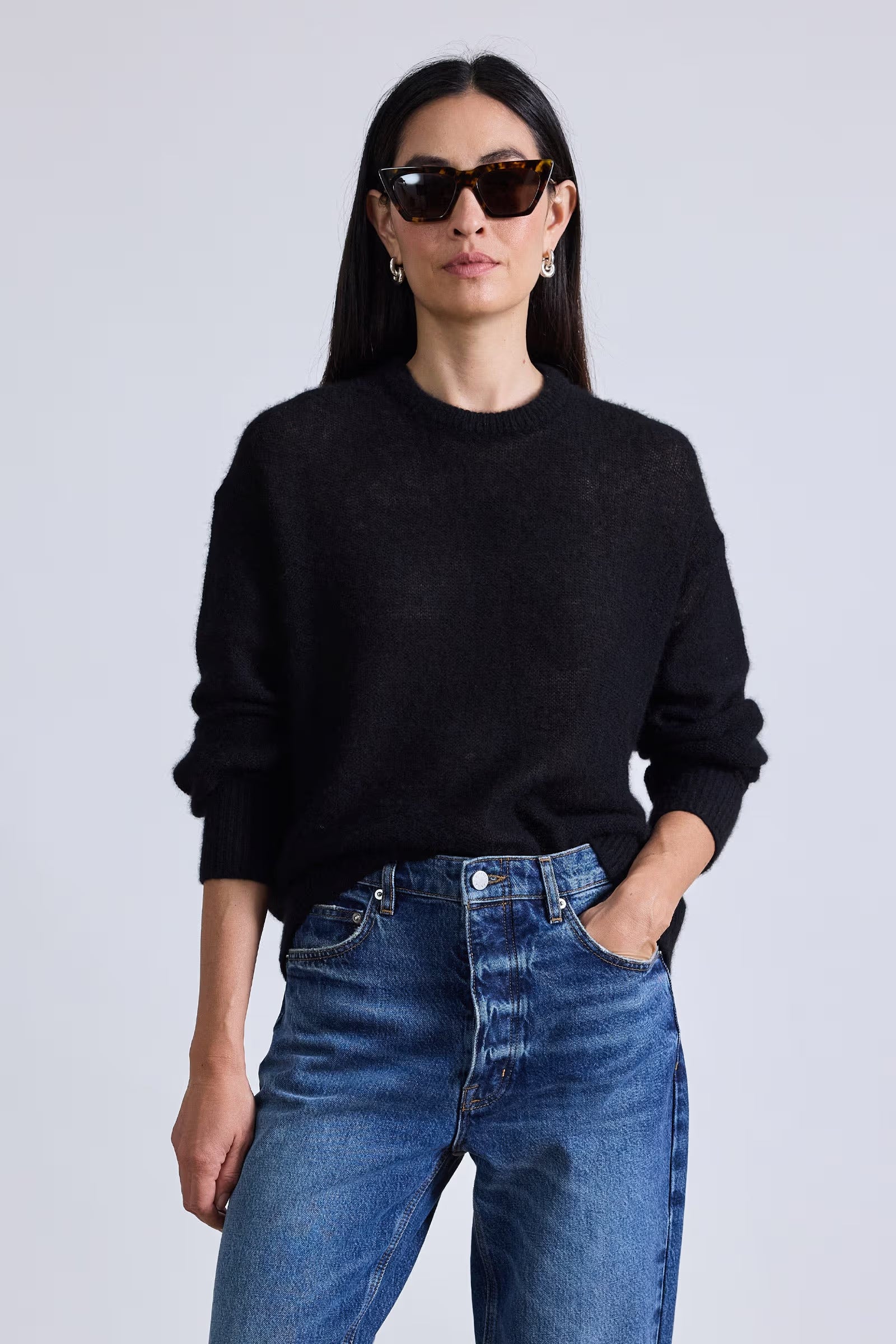 SOFTEST TISSUE WEIGHT SWEATER IN BLACK