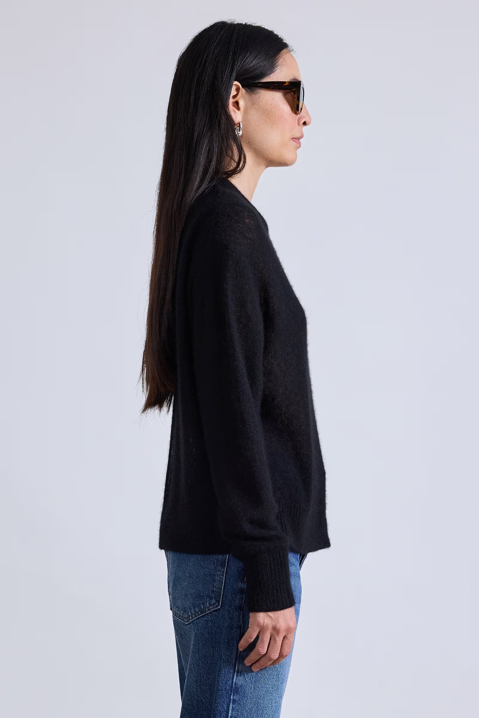 SOFTEST TISSUE WEIGHT SWEATER IN BLACK