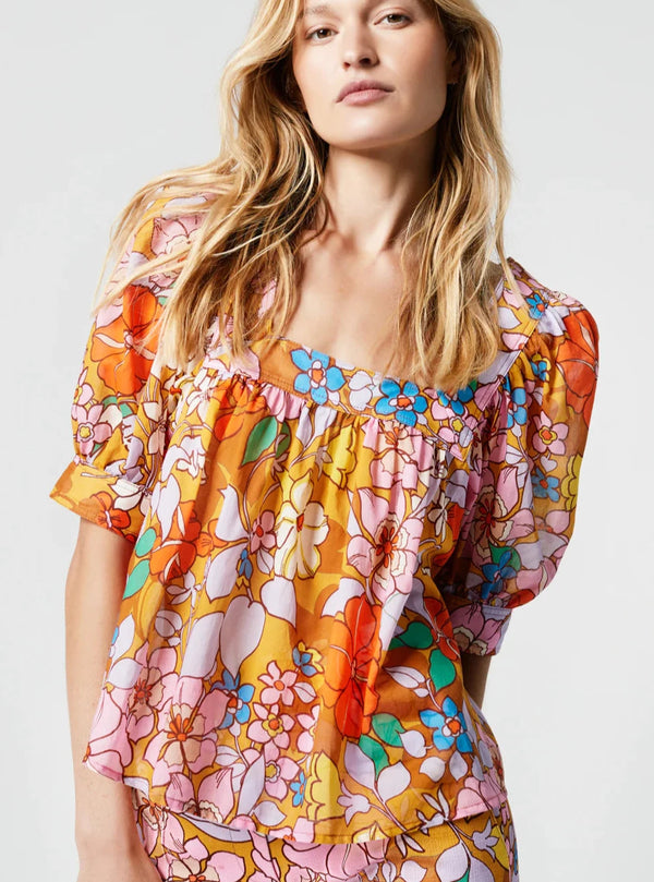CROPPED SQUARE NECK BLOUSE IN SIXTIES FLORAL