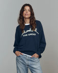 COLLEGE SWEATSHIRT IN NAVY WITH DEER GRAPHIC