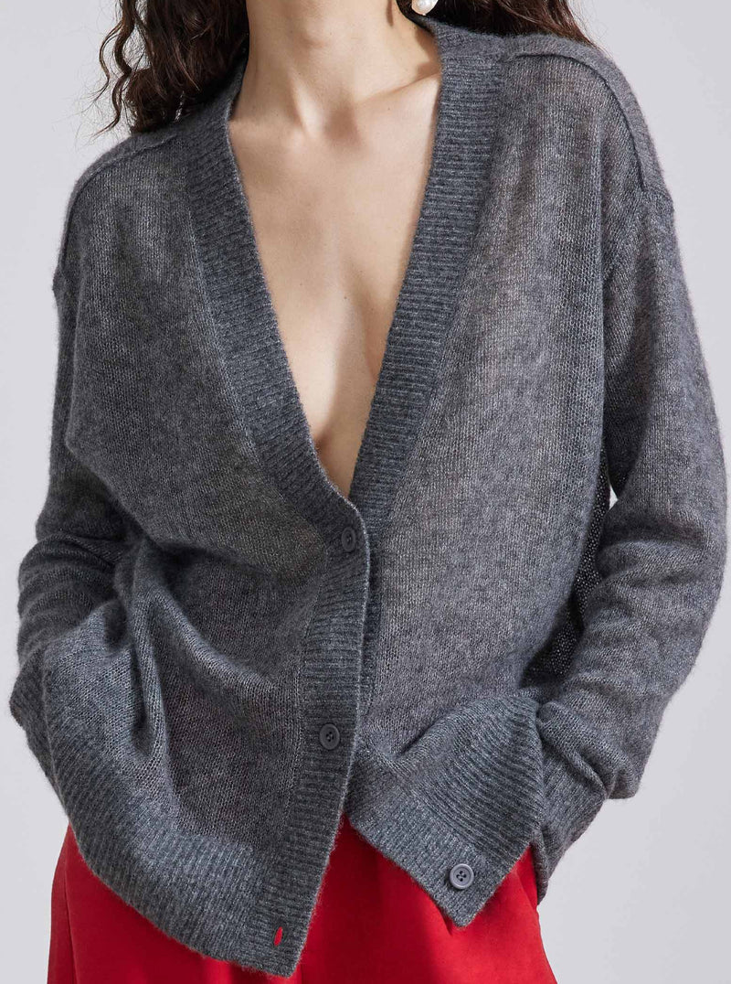 TISSUE WEIGHT CARDIGAN IN CHARCOAL
