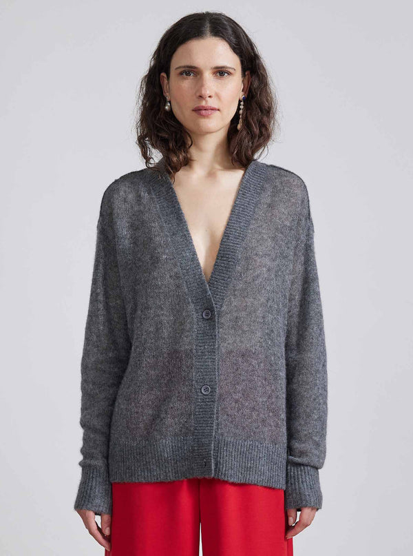 TISSUE WEIGHT CARDIGAN IN CHARCOAL