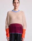 SOFTEST TISSUE WEIGHT SWEATER IN JUTE & BLACK CHERRY