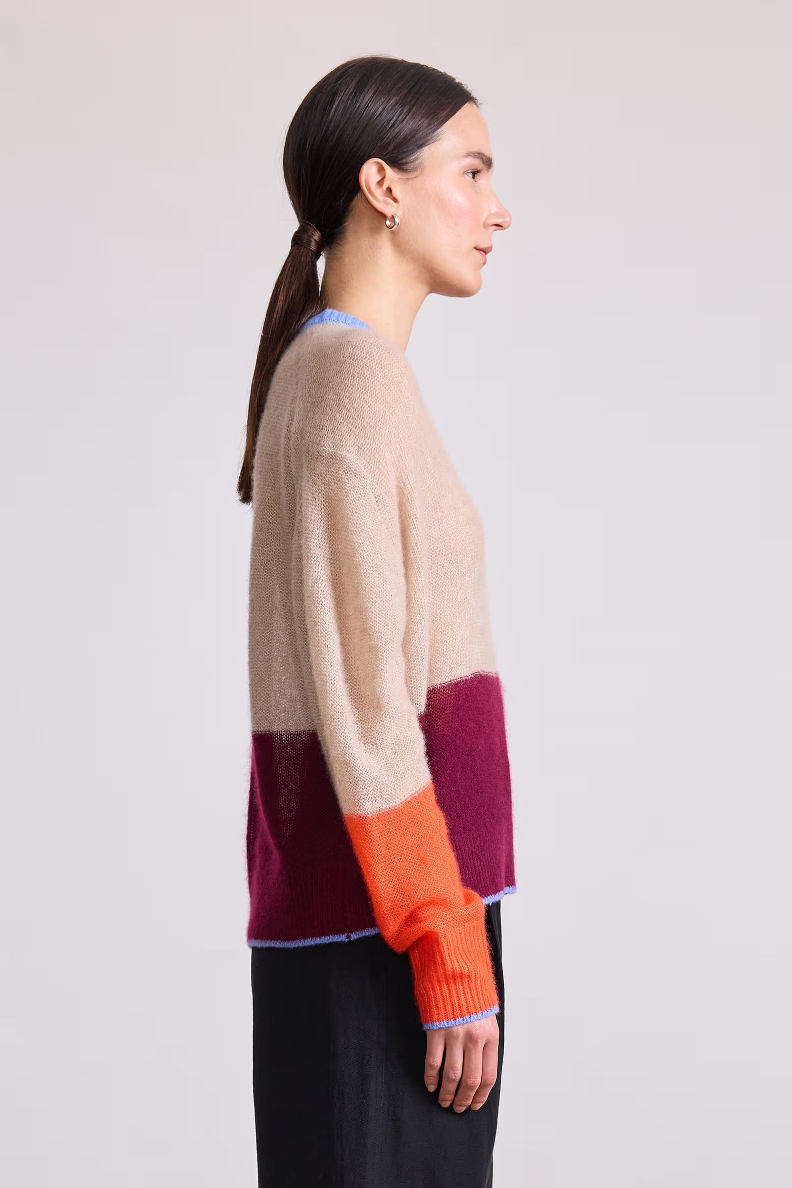 SOFTEST TISSUE WEIGHT SWEATER IN JUTE &amp; BLACK CHERRY