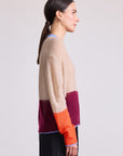 SOFTEST TISSUE WEIGHT SWEATER IN JUTE & BLACK CHERRY