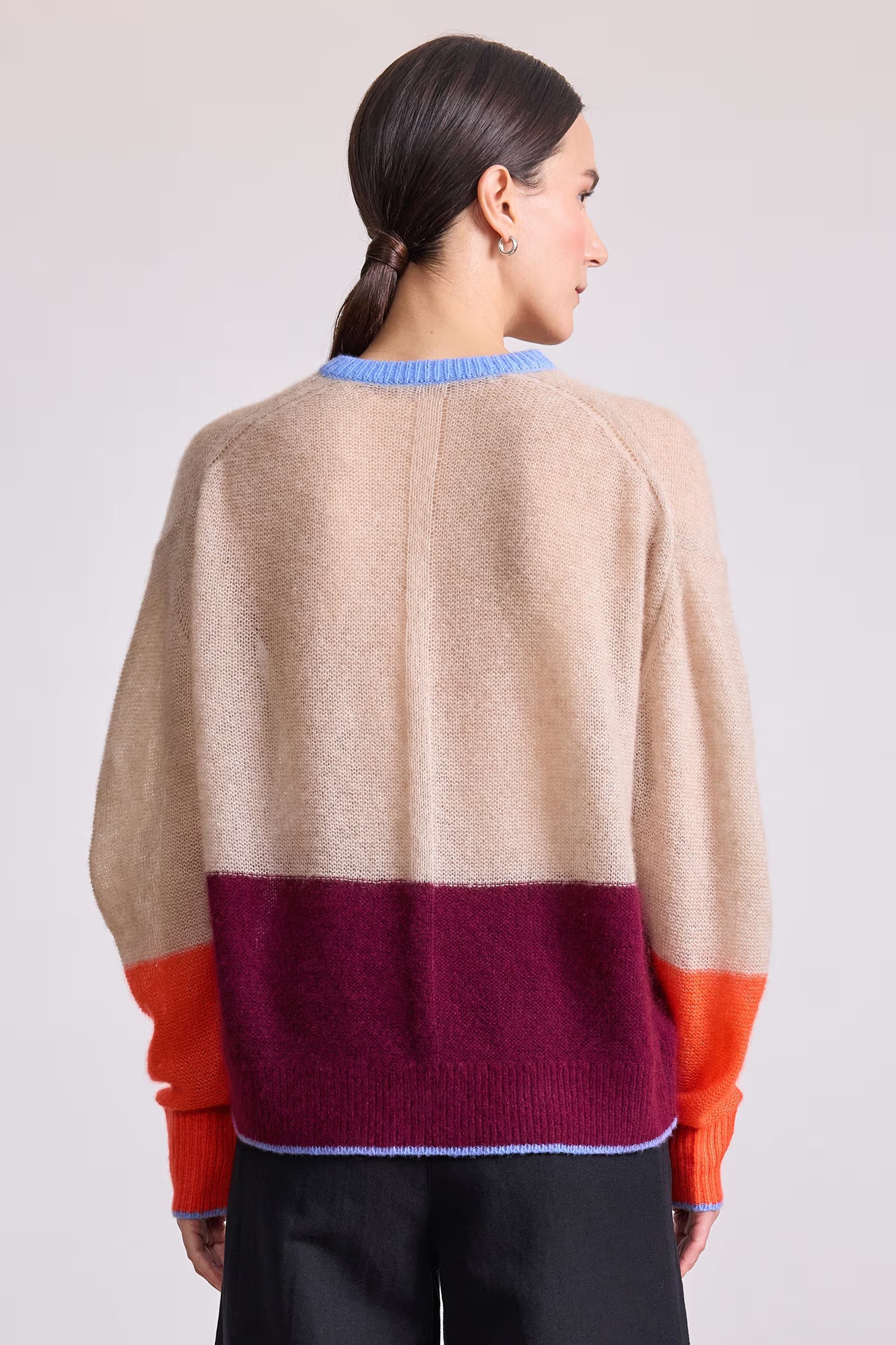 SOFTEST TISSUE WEIGHT SWEATER IN JUTE &amp; BLACK CHERRY