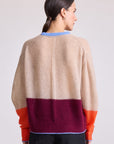 SOFTEST TISSUE WEIGHT SWEATER IN JUTE & BLACK CHERRY