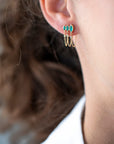 TRIPLE MARQUISE EMERALD + DIAMOND CHAIN EARRINGS